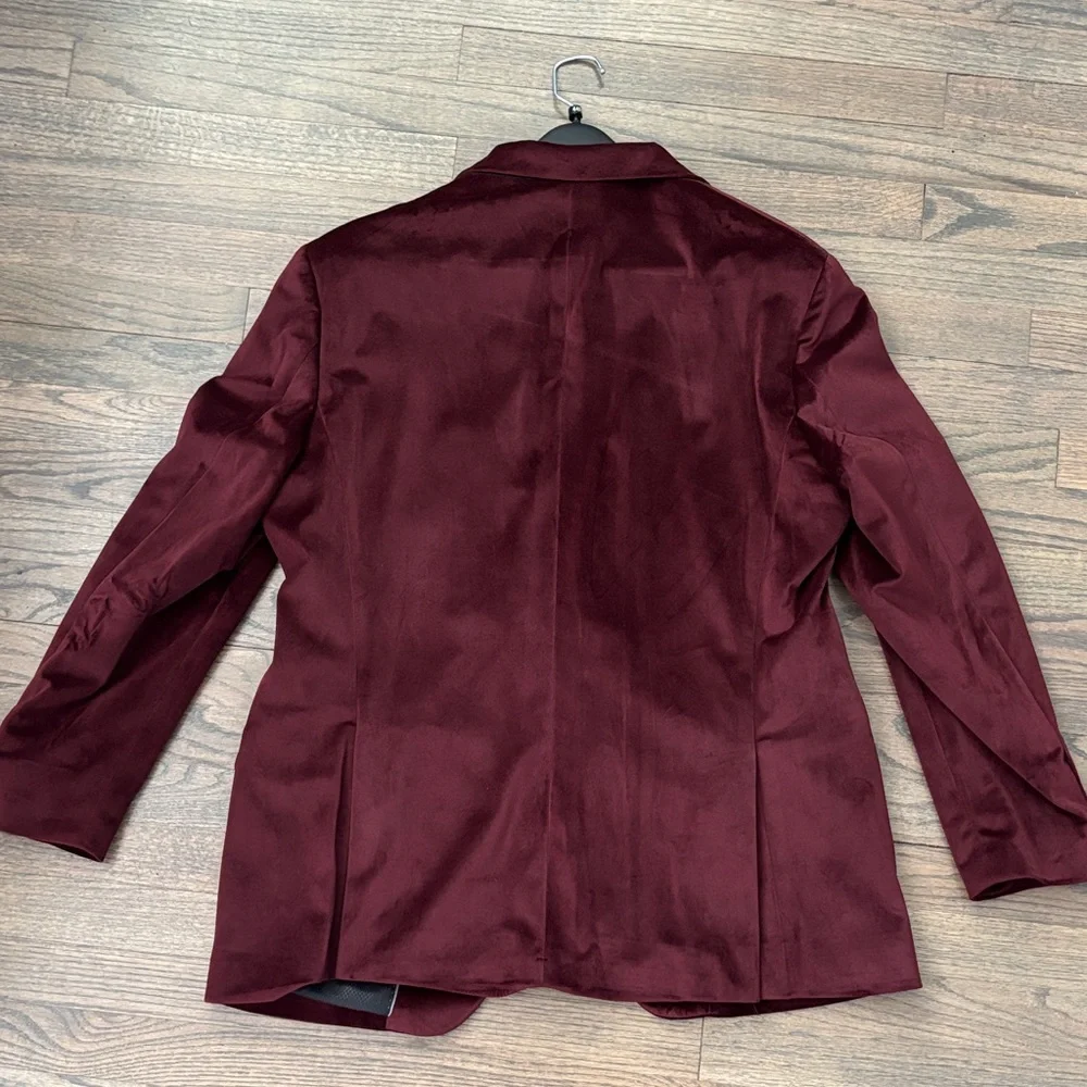 Burgundy Velvet Notch Lapel Sport Coat Blazer
